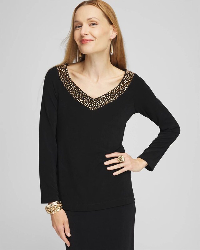 Travelers Rhinestone V-neck Top